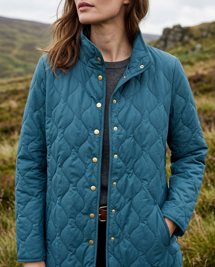 Women's Quilted Longline Jacket with Snap Button Front