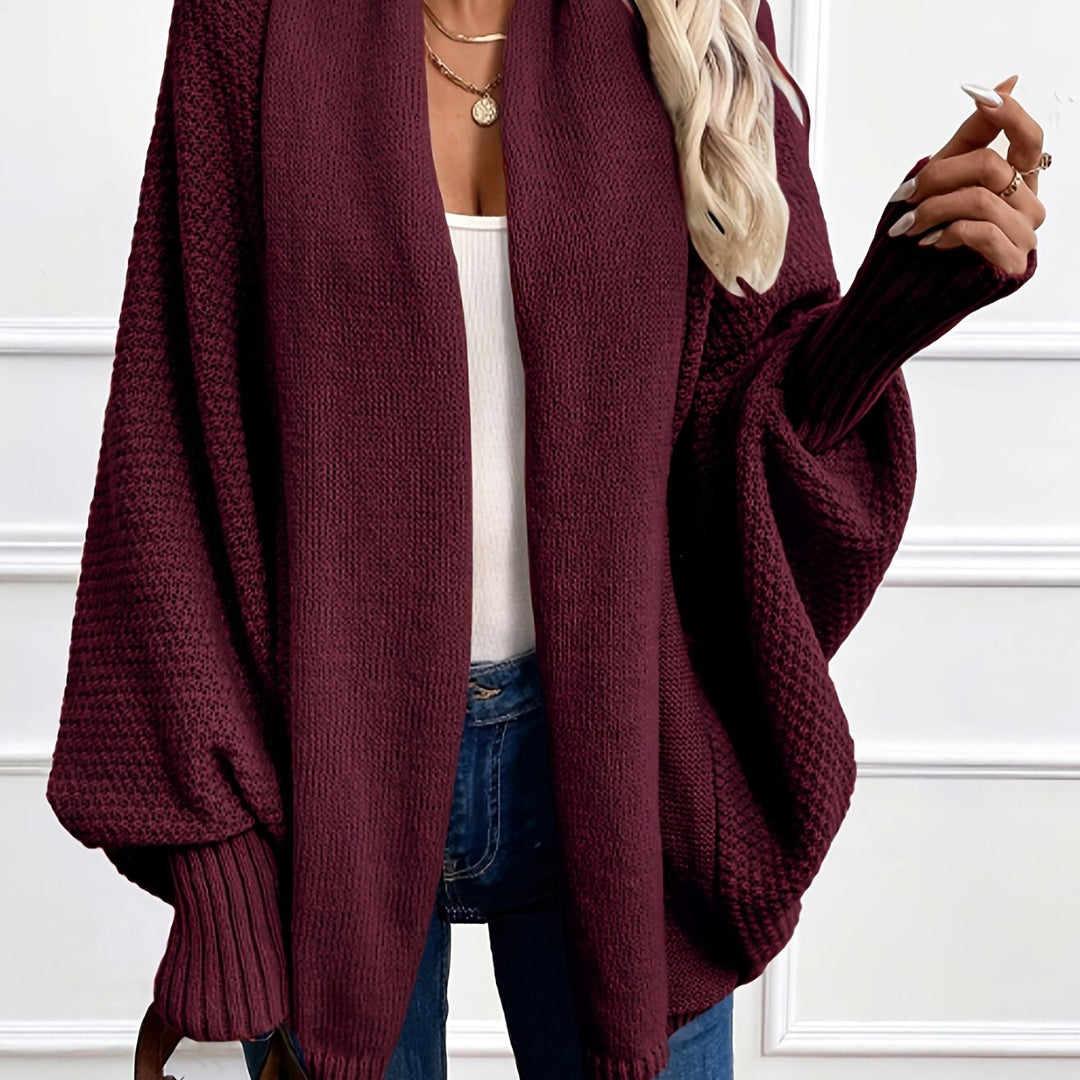 Women's Knitted Cardigan with Batwing Sleeves and Shawl Collar