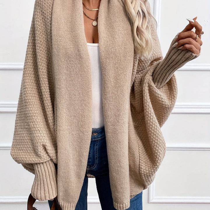 Women's Knitted Cardigan with Batwing Sleeves and Shawl Collar