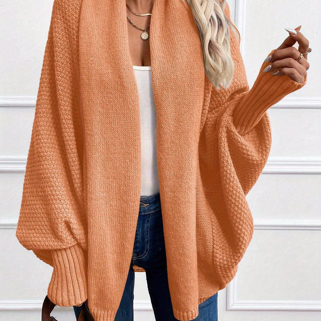 Women's Knitted Cardigan with Batwing Sleeves and Shawl Collar