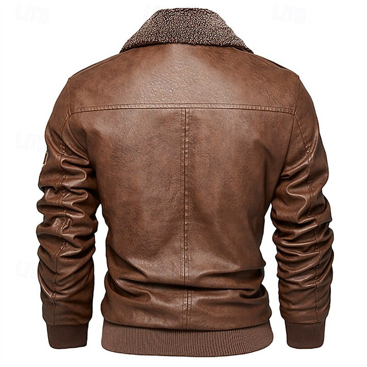 Blouson d’aviateur en cuir pour homme, avec col en fausse fourrure