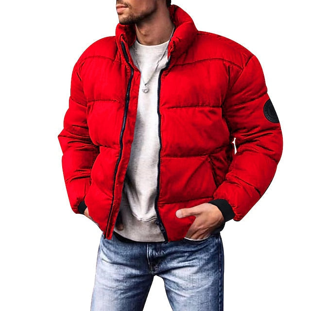 Men's Quilted Puffer Jacket with Stand Collar