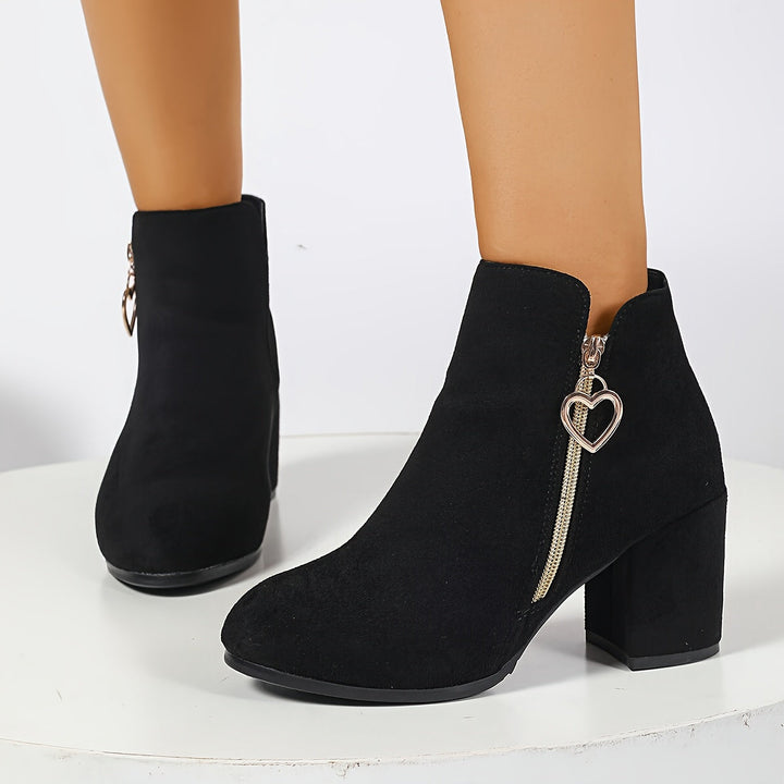 Bottines femme à talon carré avec tirette de fermeture éclair en forme de cœur