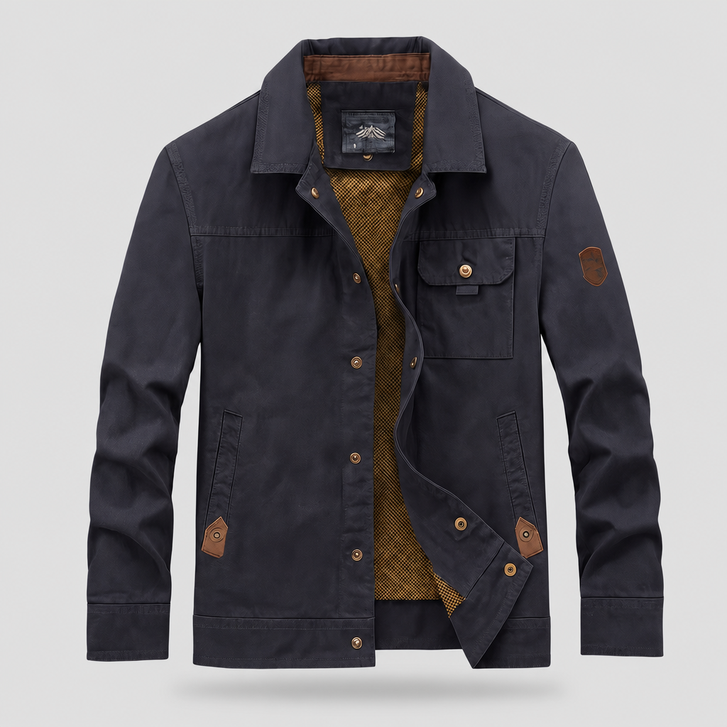 Men's Cotton Insulated Utility Jacket with Snap-Button Front