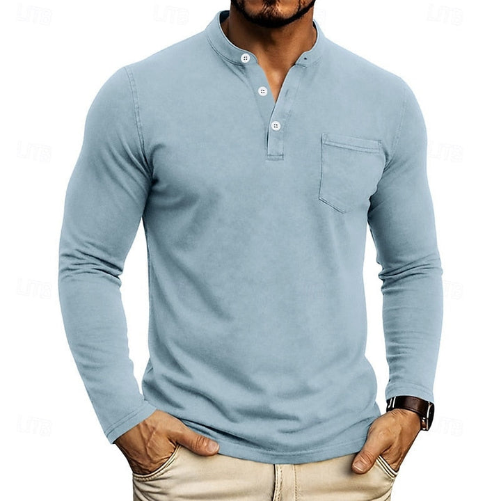 Men's Long Sleeve Henley with Chest Pocket