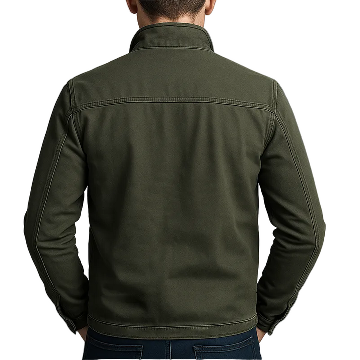 Men's Cotton Stand Collar Jacket with Zip Chest Pockets