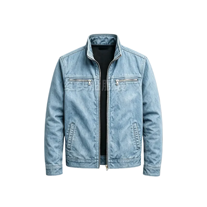 Men's Cotton Stand Collar Jacket with Zip Chest Pockets