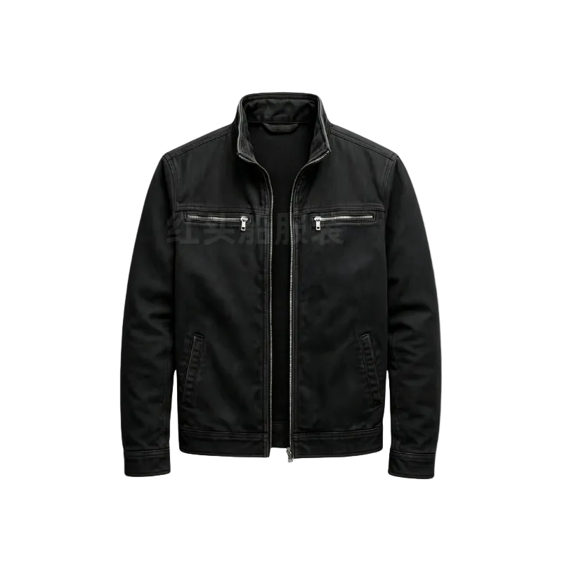 Men's Cotton Stand Collar Jacket with Zip Chest Pockets