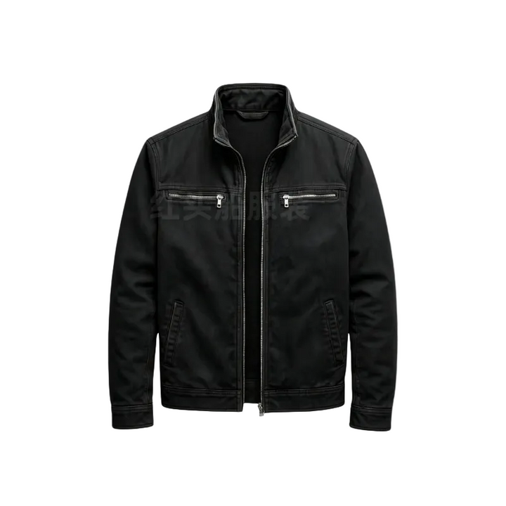 Men's Cotton Stand Collar Jacket with Zip Chest Pockets