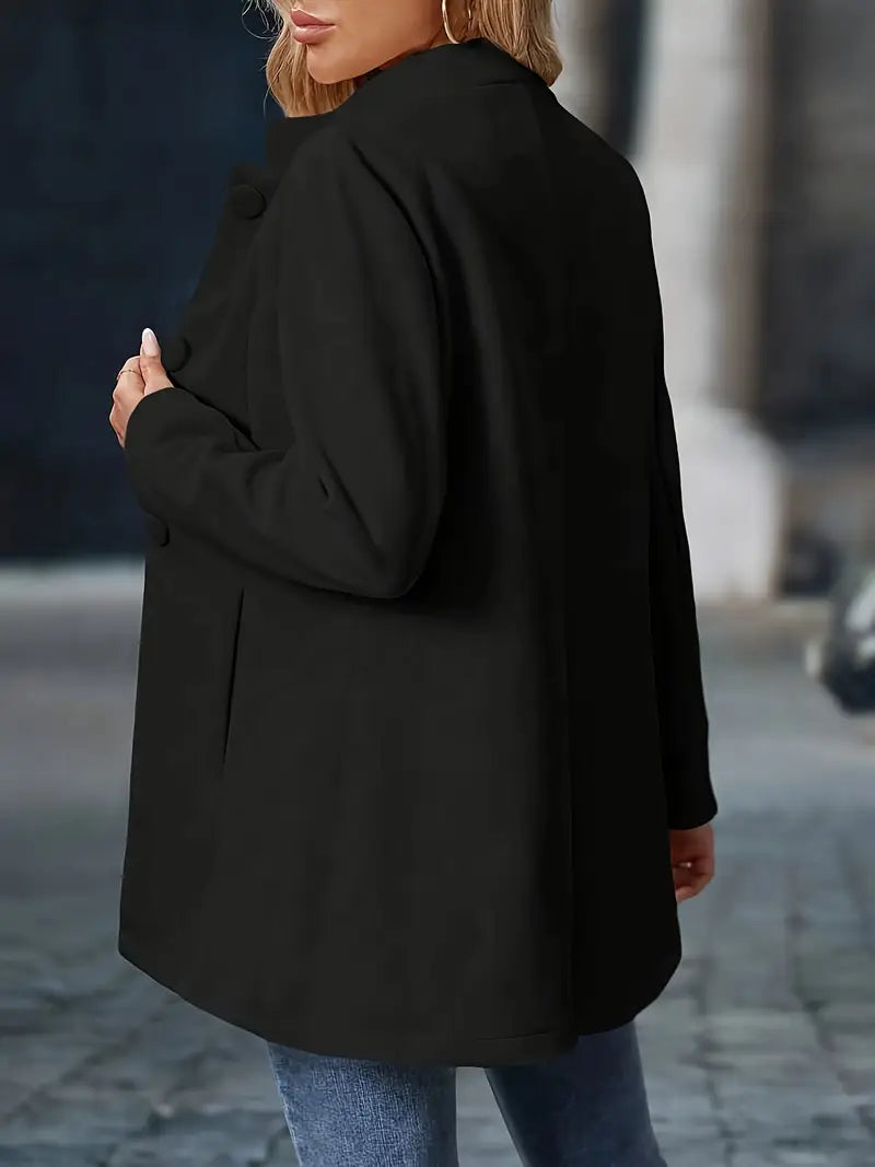 Women's Longline Stand Collar Blazer with Covered Buttons