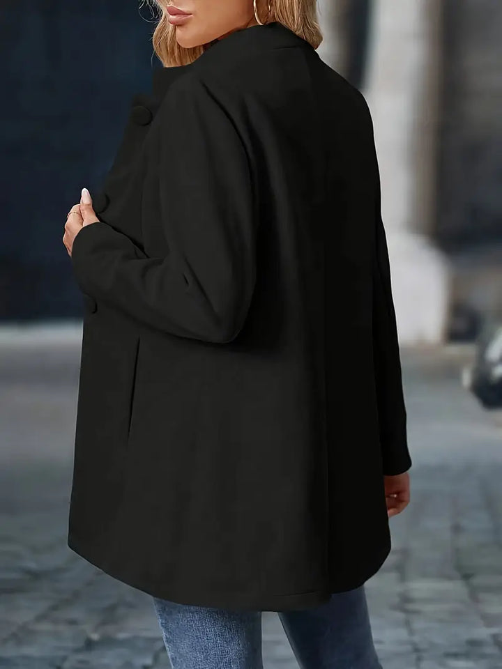Women's Longline Stand Collar Blazer with Covered Buttons