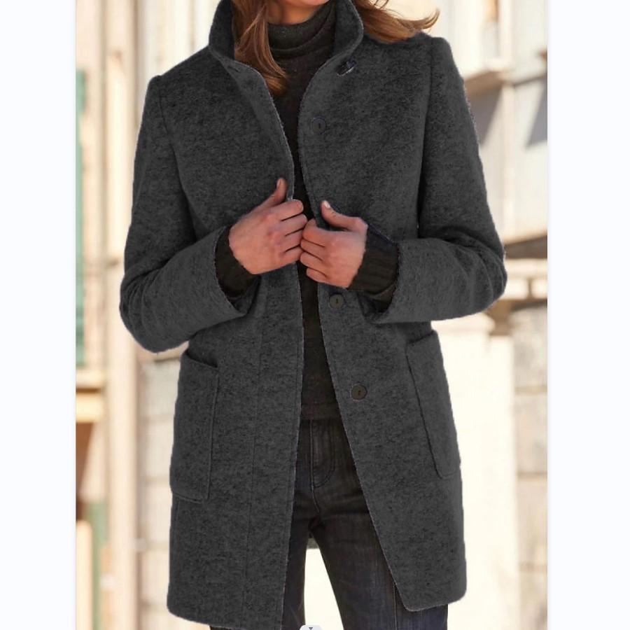 Manteau en laine pour femme avec col montant et fermeture boutonnée sur le devant