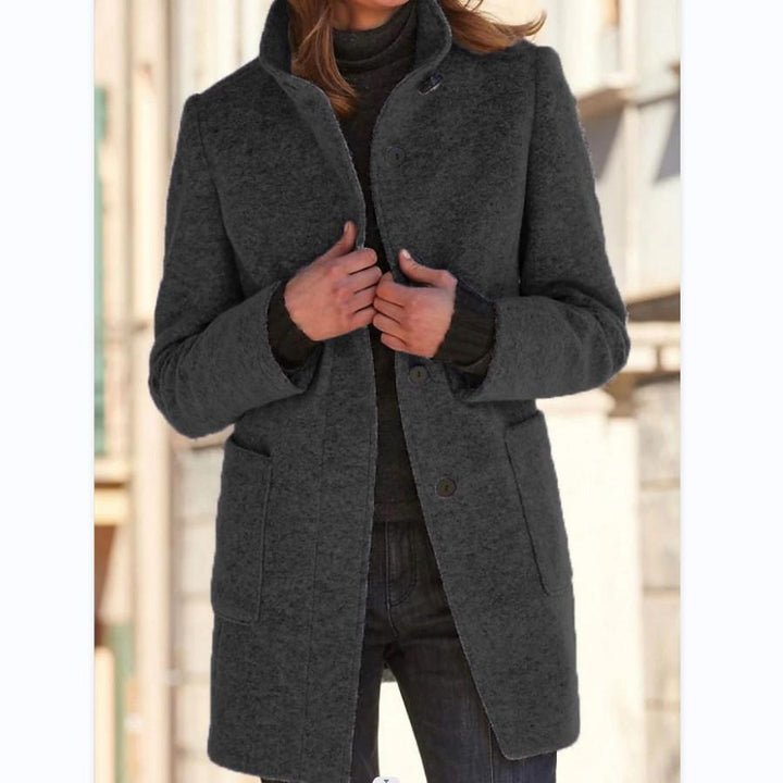 Manteau en laine pour femme avec col montant et fermeture boutonnée sur le devant