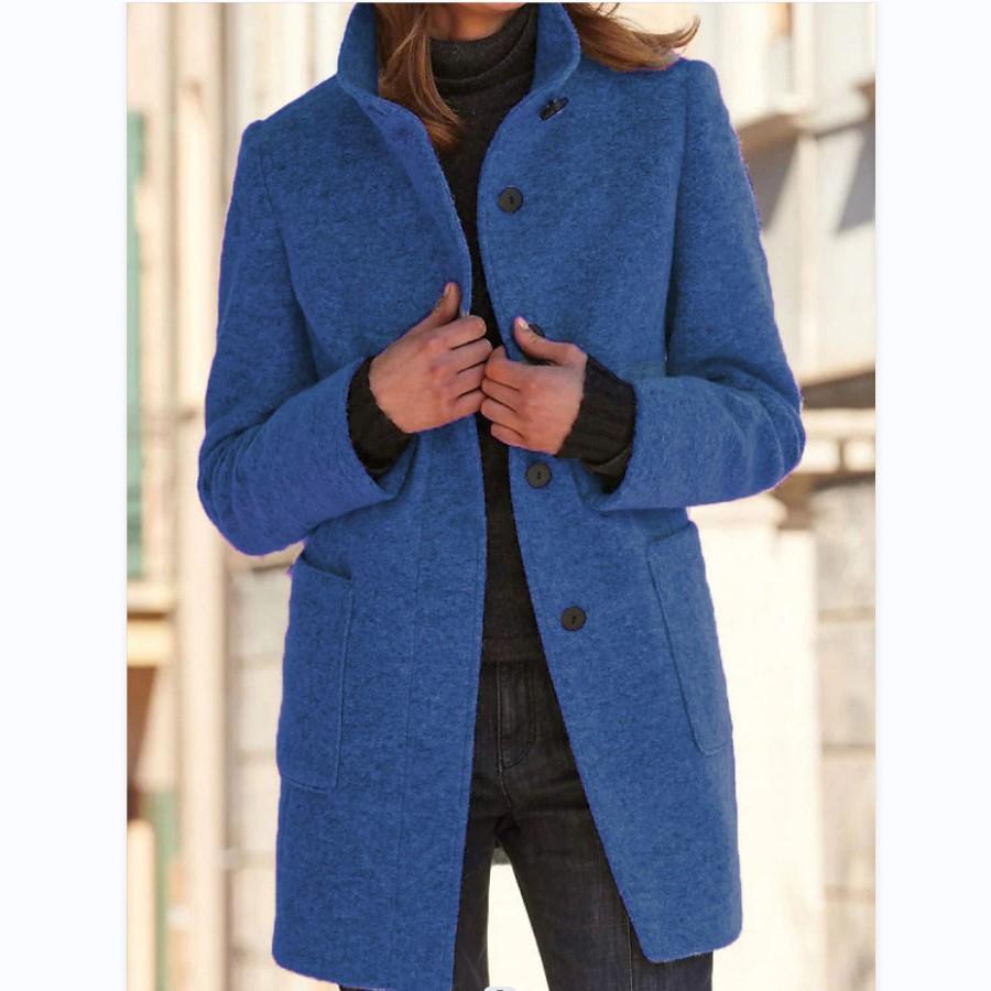 Manteau en laine pour femme avec col montant et fermeture boutonnée sur le devant