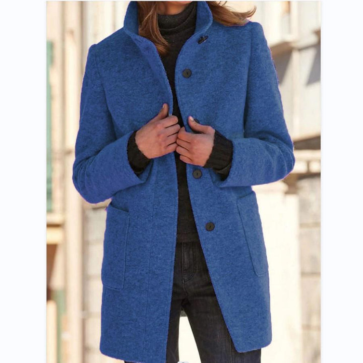 Manteau en laine pour femme avec col montant et fermeture boutonnée sur le devant