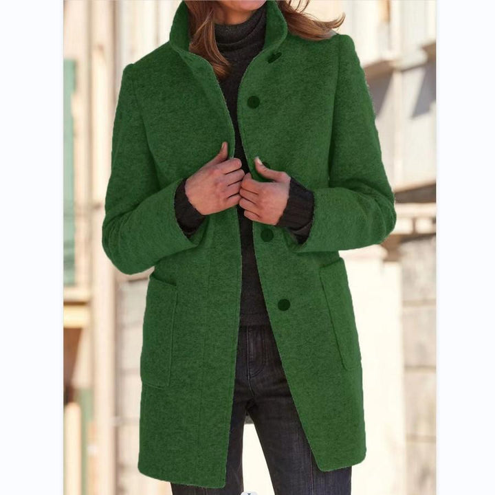Manteau en laine pour femme avec col montant et fermeture boutonnée sur le devant