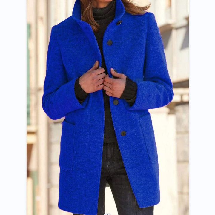 Manteau en laine pour femme avec col montant et fermeture boutonnée sur le devant