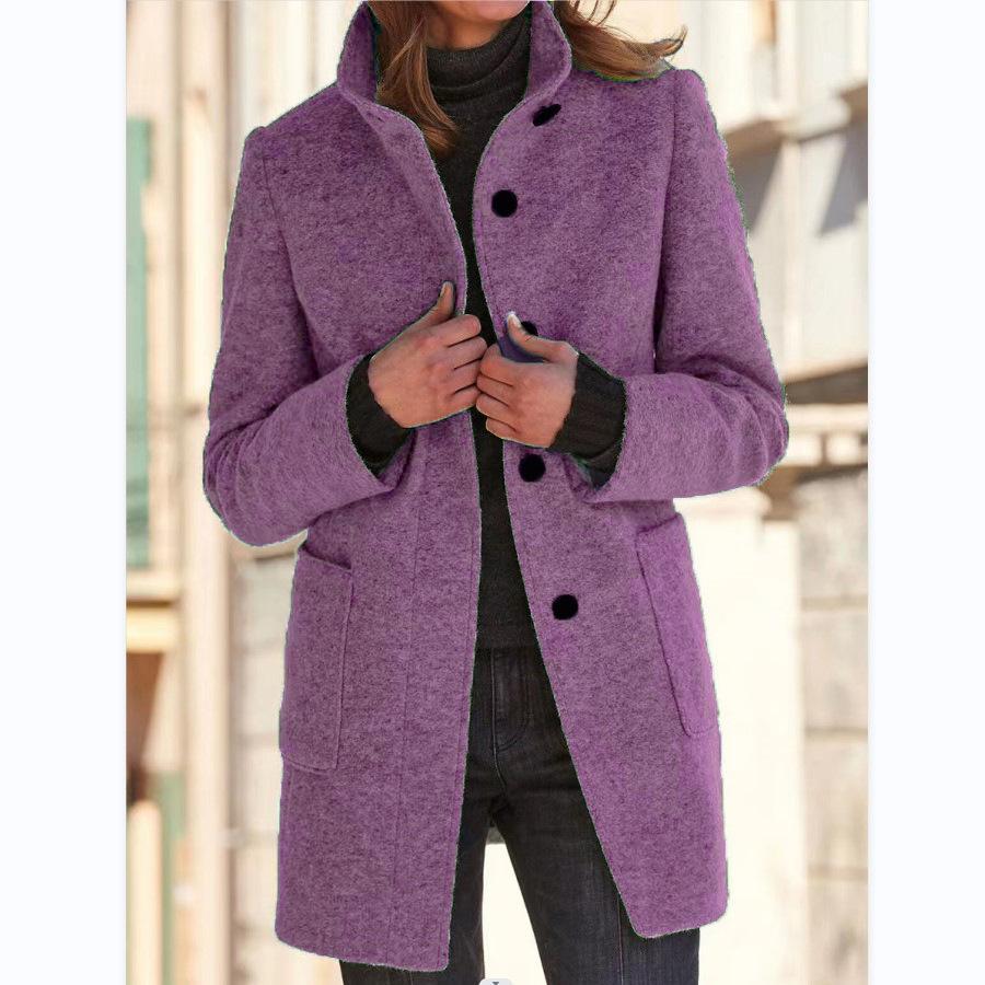 Manteau en laine pour femme avec col montant et fermeture boutonnée sur le devant