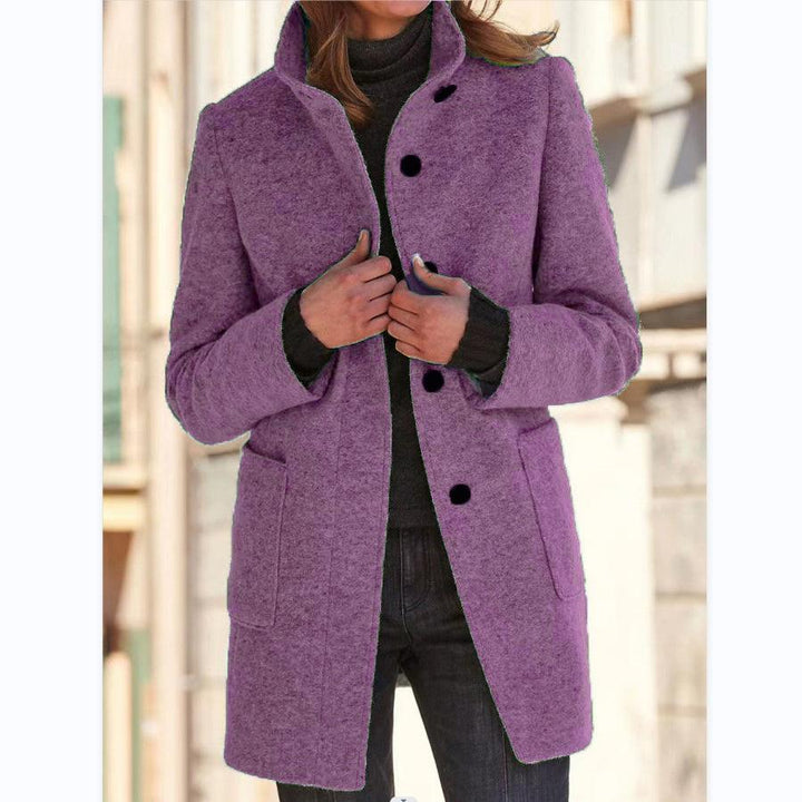 Manteau en laine pour femme avec col montant et fermeture boutonnée sur le devant