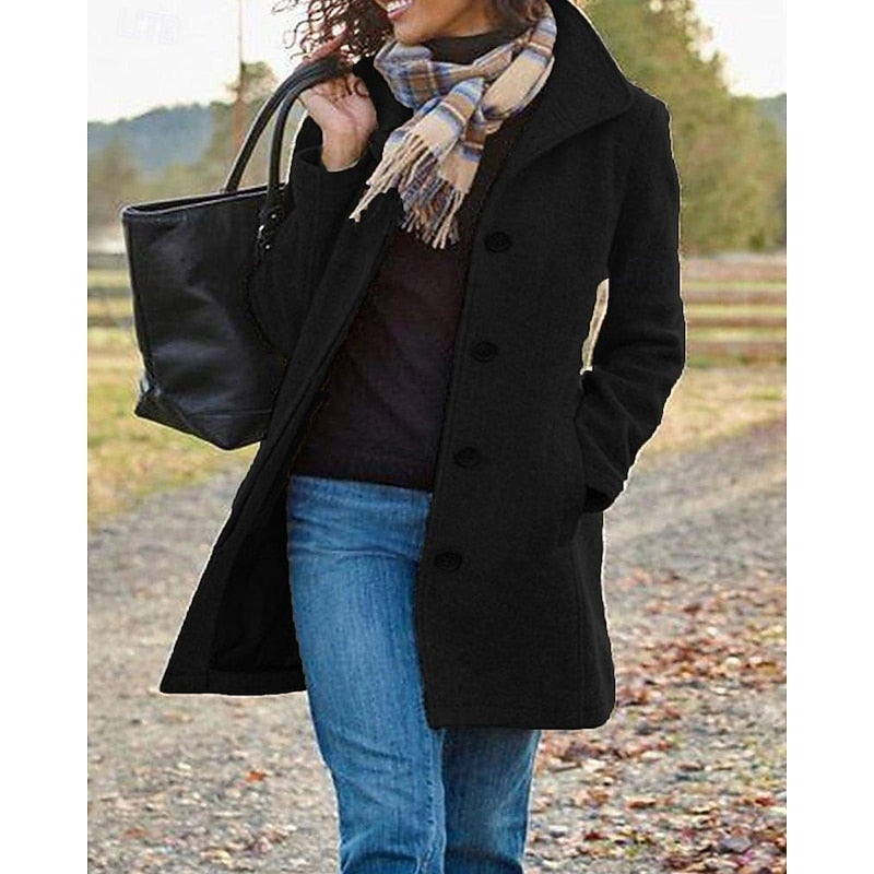 Women's Turndown Collar Coat with Button Front