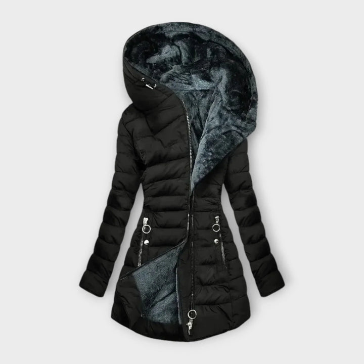 Women's Quilted Puffer Coat with Faux Fur Lined Hood