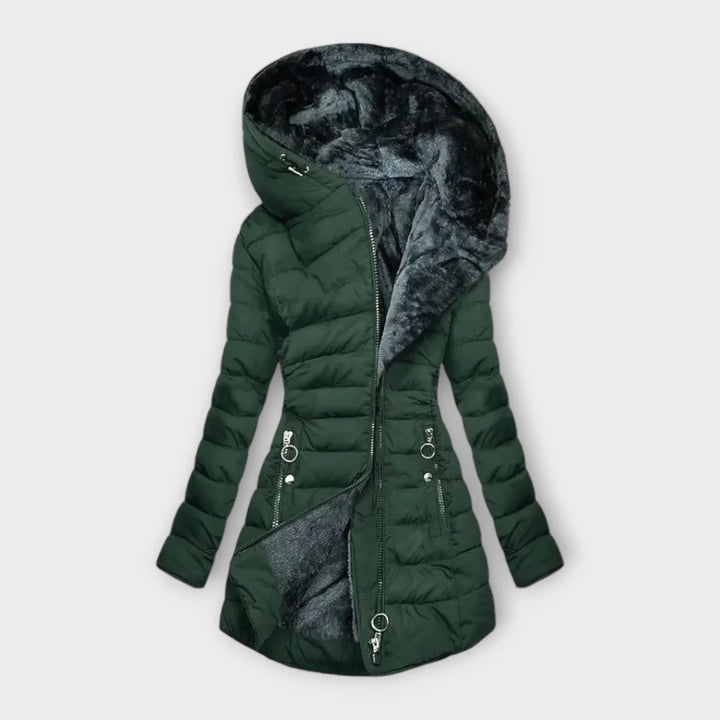 Women's Quilted Puffer Coat with Faux Fur Lined Hood