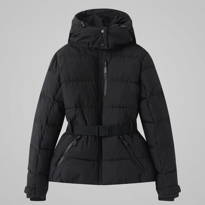 Women's Quilted Puffer Jacket with Belted Waist