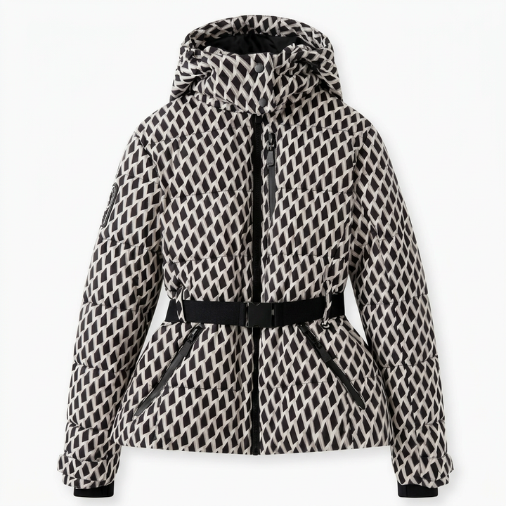 Women's Quilted Puffer Jacket with Belted Waist