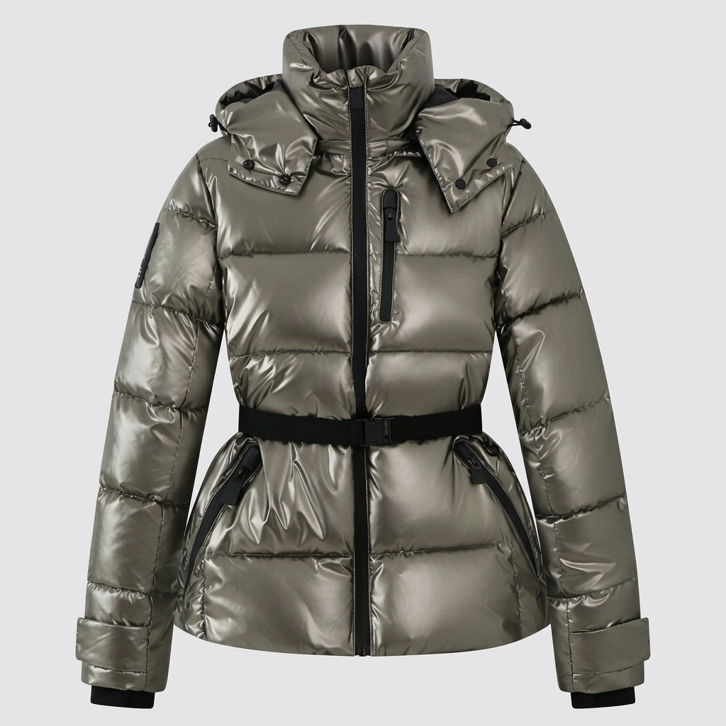 Women's Quilted Puffer Jacket with Belted Waist