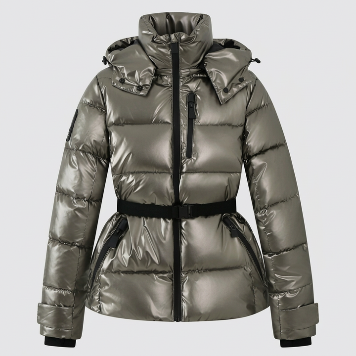 Women's Quilted Puffer Jacket with Belted Waist