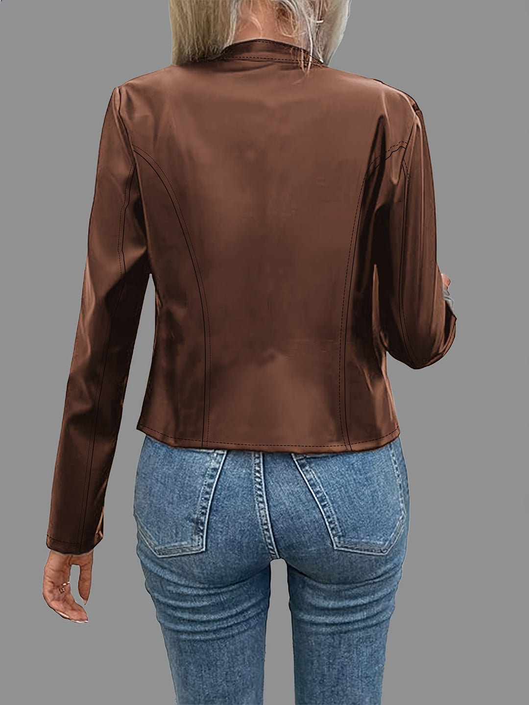 Women's Cropped Zip-Up Jacket with Stand Collar