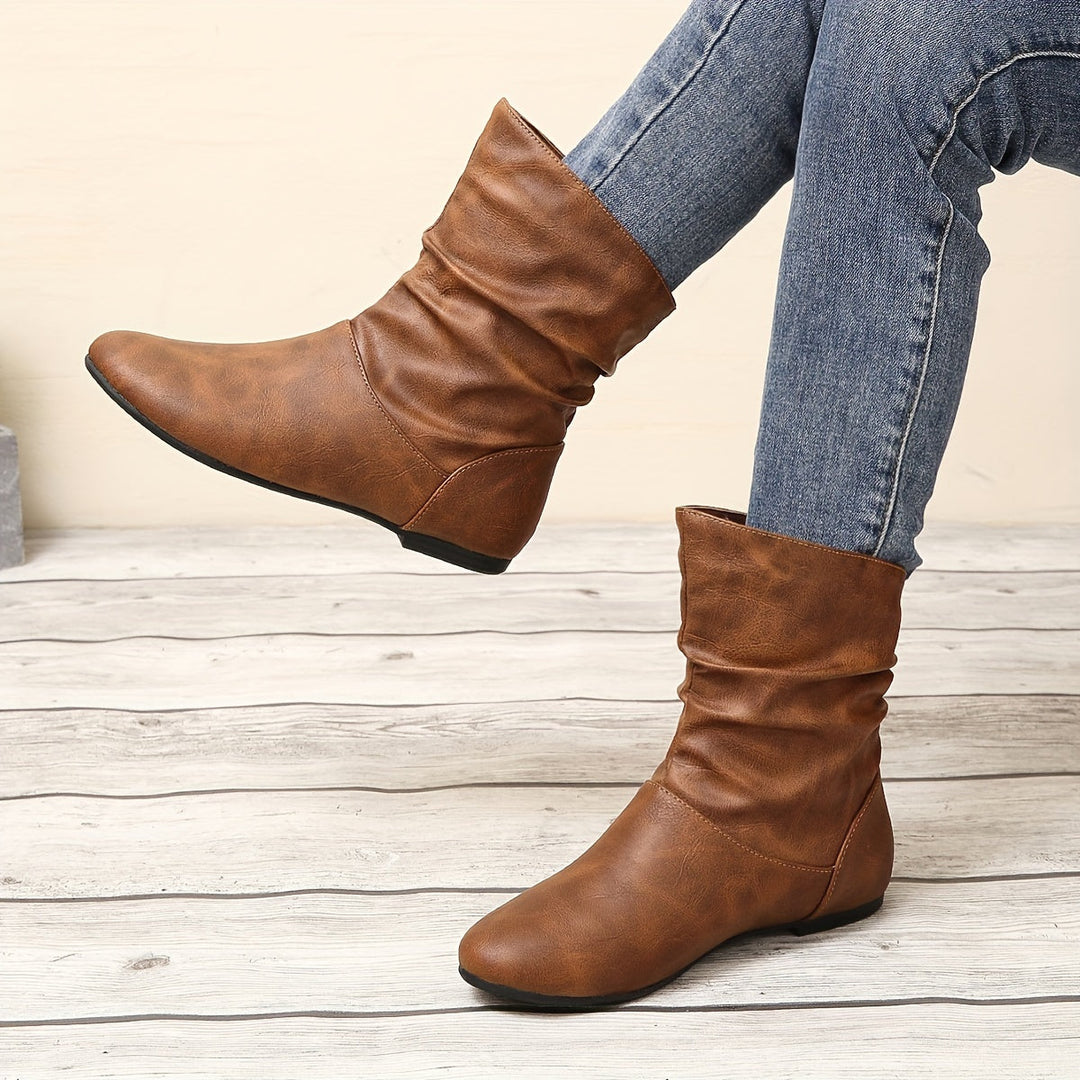 Women's Slouchy Slip-On Flat Ankle Boots