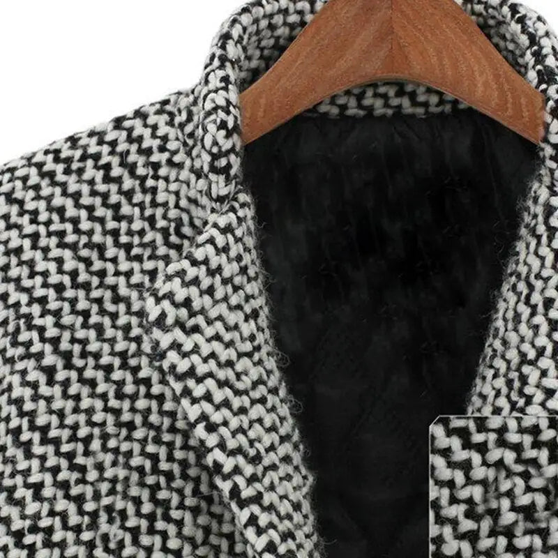 Women's Houndstooth Longline Wool Coat with Button Closure
