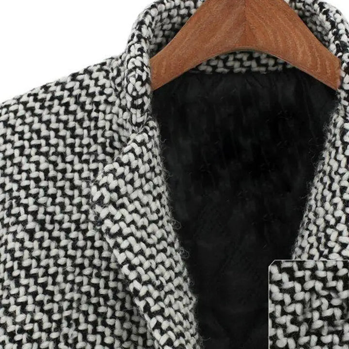 Women's Houndstooth Longline Wool Coat with Button Closure