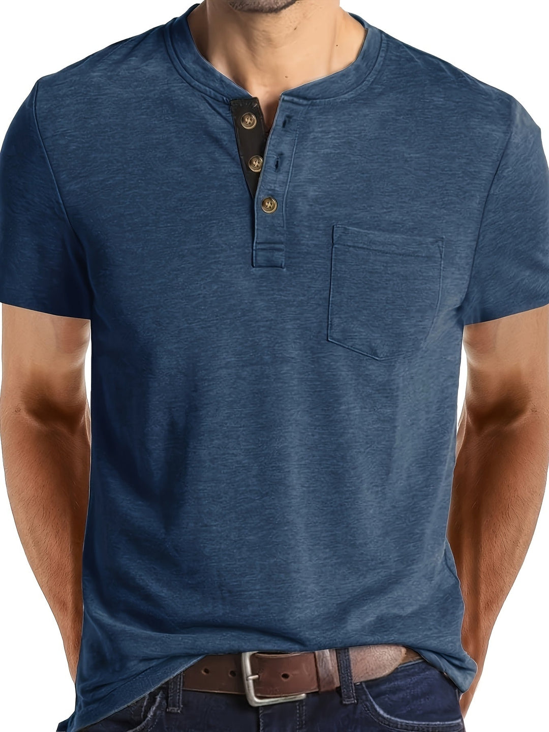 Men's Henley T-Shirt with Chest Pocket