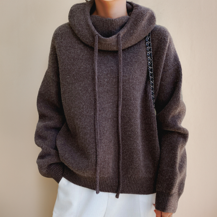 Women's Chunky Knit Hooded Jumper with Drawstring Hood