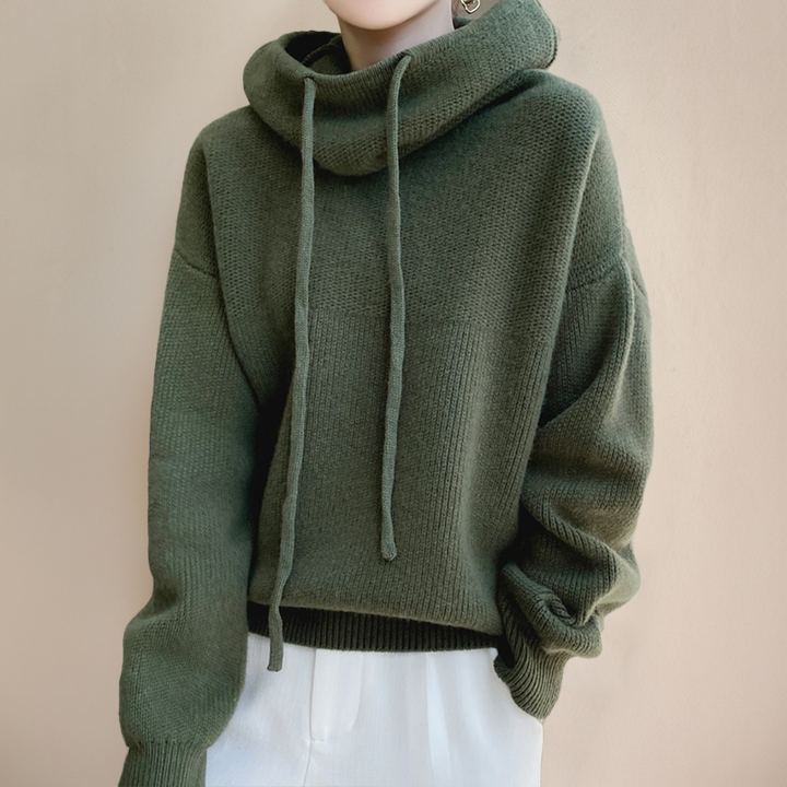 Women's Chunky Knit Hooded Jumper with Drawstring Hood