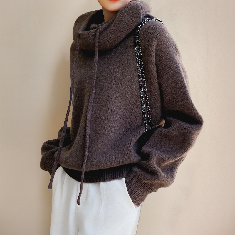 Women's Chunky Knit Hooded Jumper with Drawstring Hood