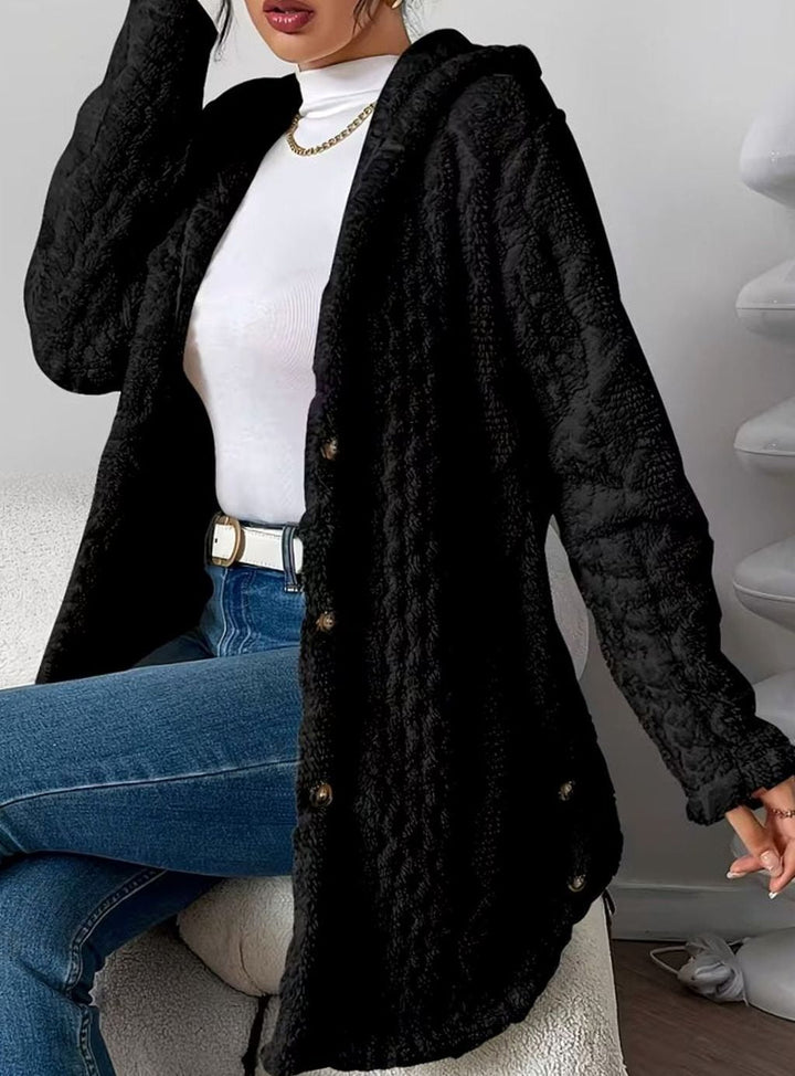 Women's Hooded Jacket with Textured Button Front
