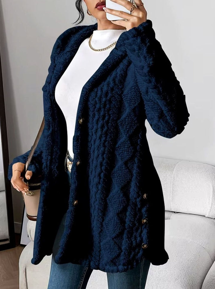 Women's Hooded Jacket with Textured Button Front