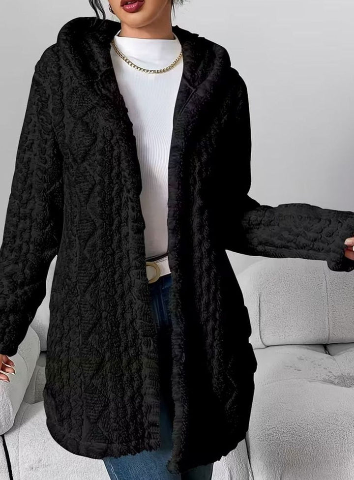 Women's Hooded Jacket with Textured Button Front