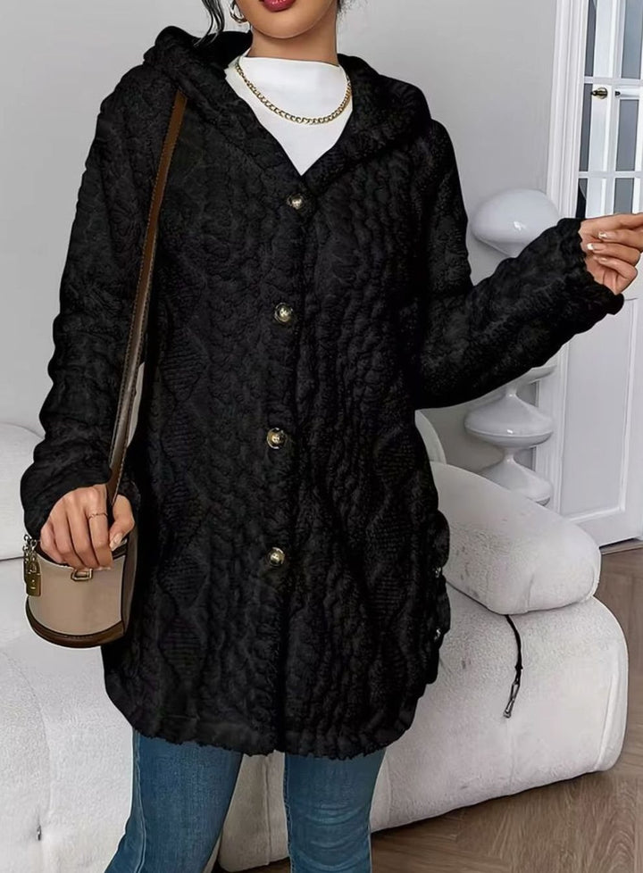 Women's Hooded Jacket with Textured Button Front