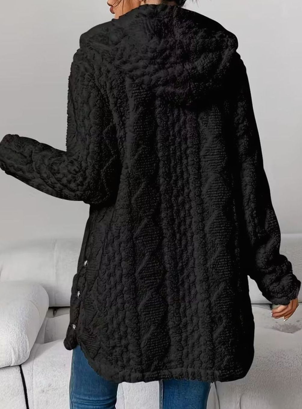 Women's Hooded Jacket with Textured Button Front