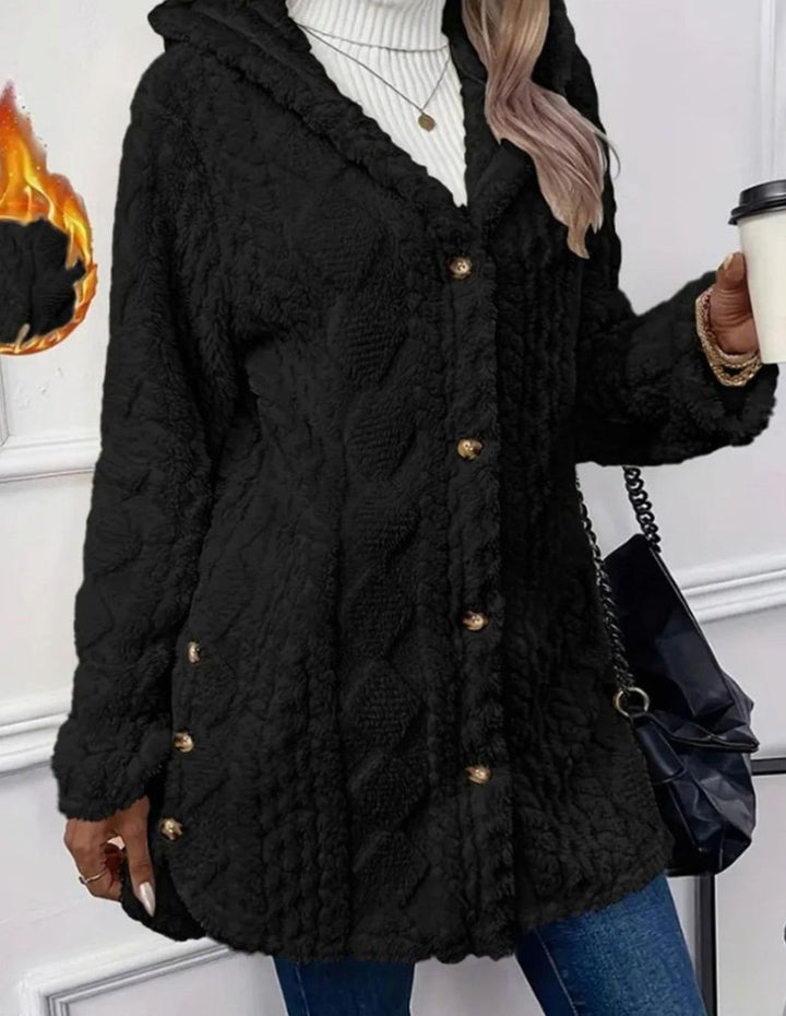 Women's Hooded Jacket with Textured Button Front
