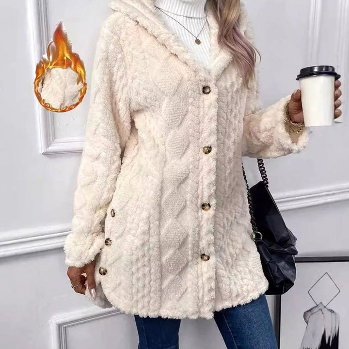 Women's Hooded Jacket with Textured Button Front