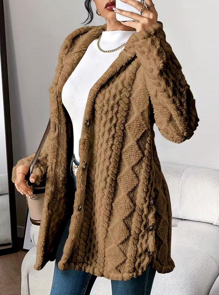 Women's Hooded Jacket with Textured Button Front