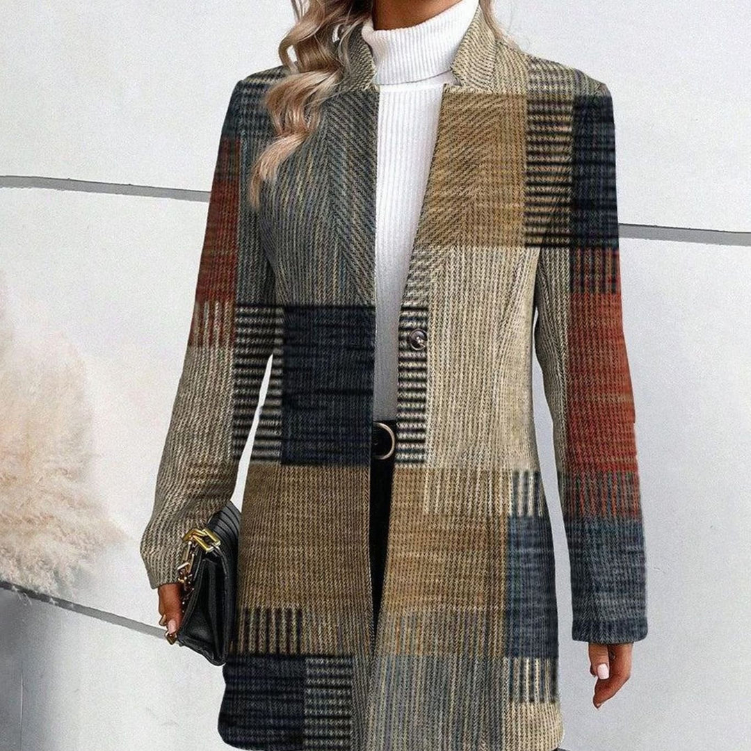 Women's Plaid Patchwork Blazer Coat in Tailored Fit