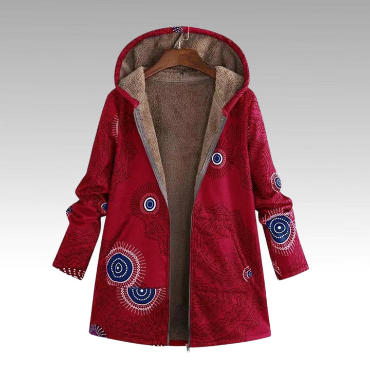 Women's Sherpa-Lined Boho Hooded Jacket with Geometric Print