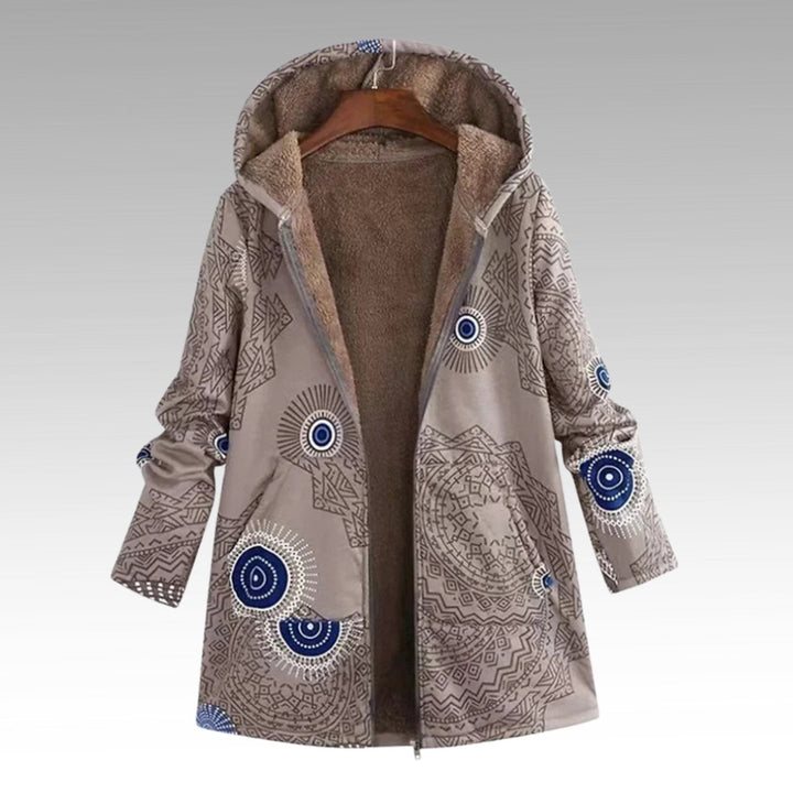 Women's Sherpa-Lined Boho Hooded Jacket with Geometric Print