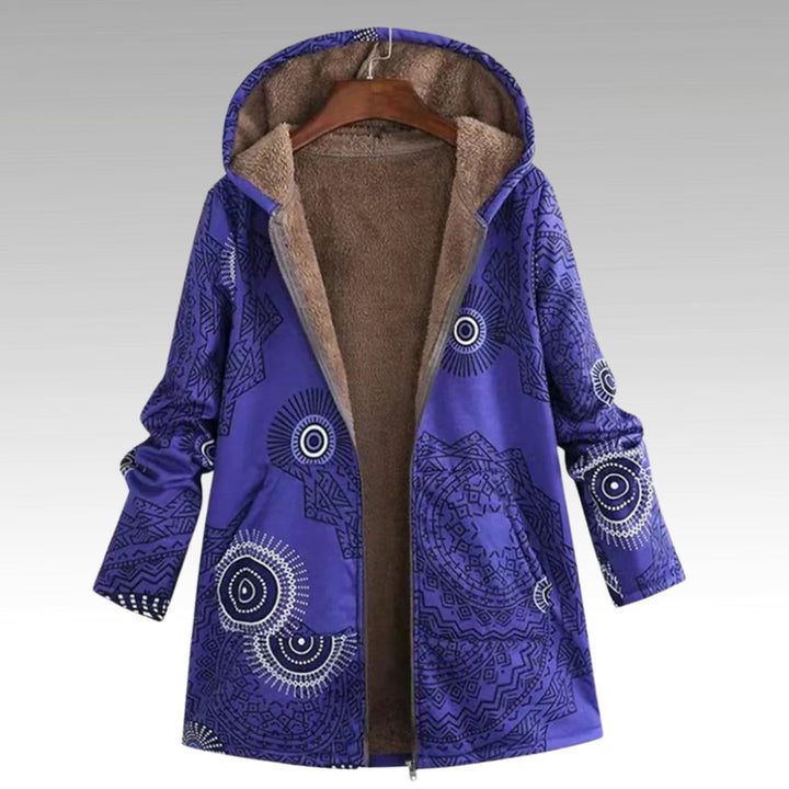 Women's Sherpa-Lined Boho Hooded Jacket with Geometric Print